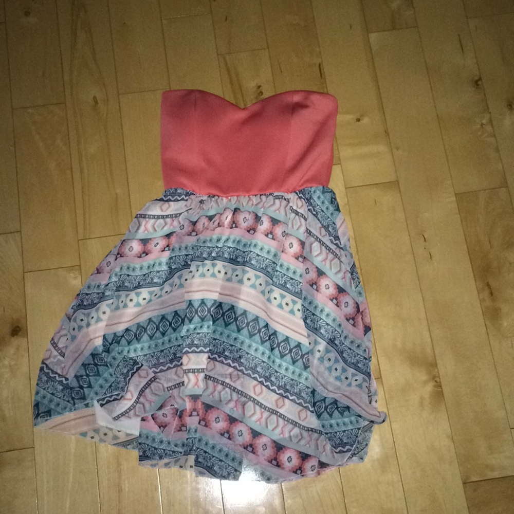 Pink and turquoise strapless dress